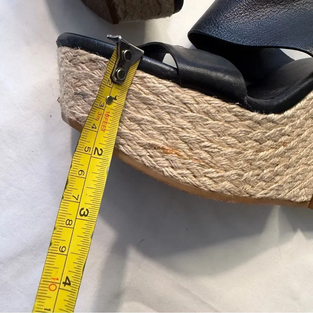 Cole Haan Black Ankle Strap Espadrille Wedges EUC size 8